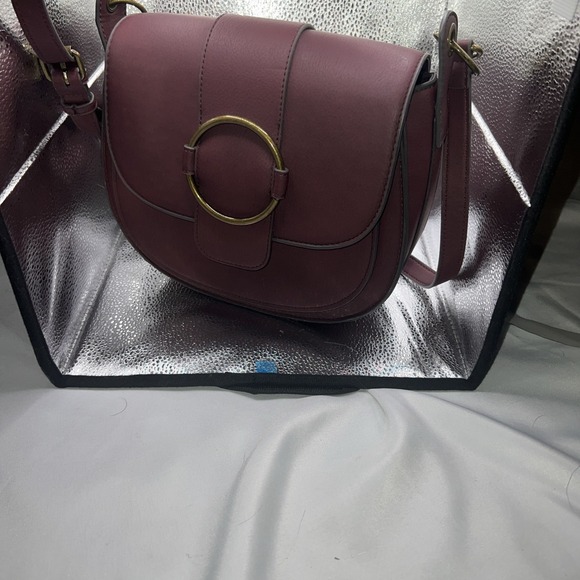 Anabaglish Handbags - Burgundy Mauve Brass HW Vegan Hobo Crossbody Purse 10x9x3 Disneybound, Hippyboho